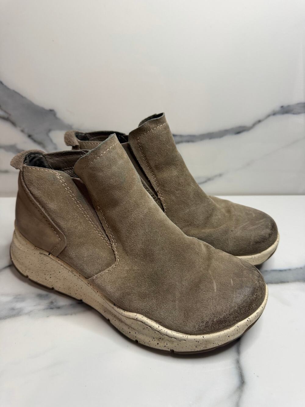 Bionica Women's Taupe Waterproof Leather Oana Boots Sz 7 Slip-On Comfort Wedge